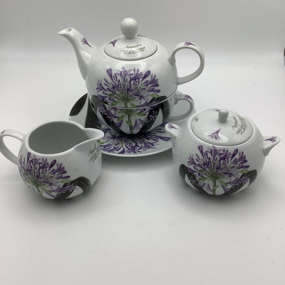 Agapanthus Floral 7 Piece Teapot for One Set